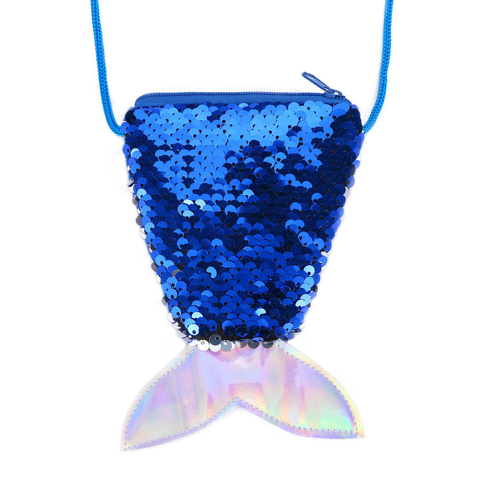 Wholesale Children' s wallet fish tail sequins lanyard coin purse girl mermaid diagonal coin bag small wallet