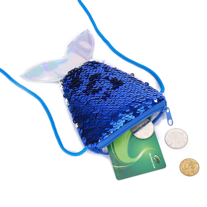 Wholesale Children' s wallet fish tail sequins lanyard coin purse girl mermaid diagonal coin bag small wallet