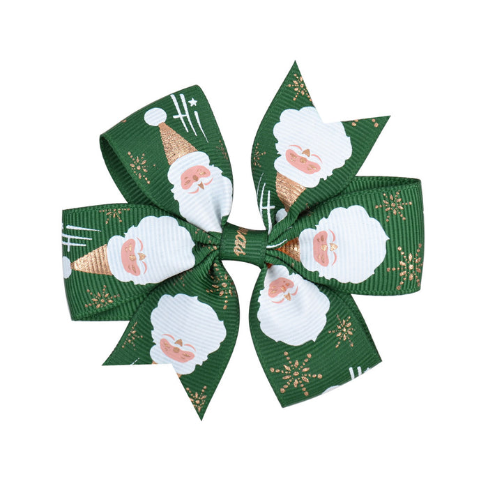 Wholesale Polyester Children's Printed Dovetail Six-ear Bow Christmas Elk Hairpin JDC-HC-Xiane014