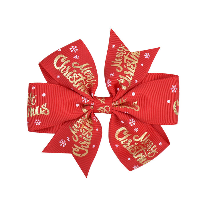 Wholesale Polyester Children's Printed Dovetail Six-ear Bow Christmas Elk Hairpin JDC-HC-Xiane014