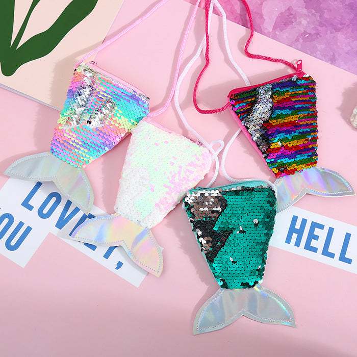 Wholesale Children' s wallet fish tail sequins lanyard coin purse girl mermaid diagonal coin bag small wallet