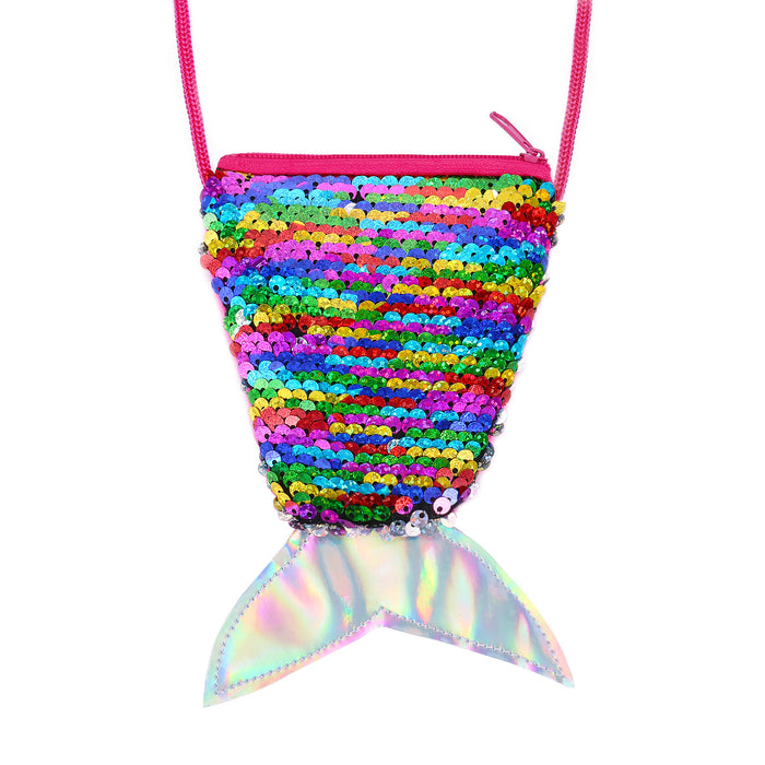 Wholesale Children' s wallet fish tail sequins lanyard coin purse girl mermaid diagonal coin bag small wallet