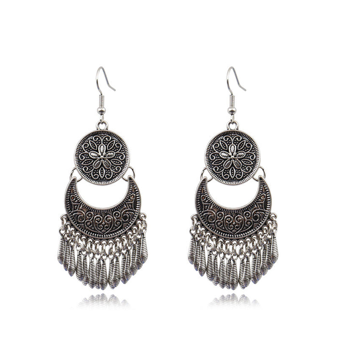 Wholesale Retro Flower Metal Tassel Earrings for Women - Chic Fashion