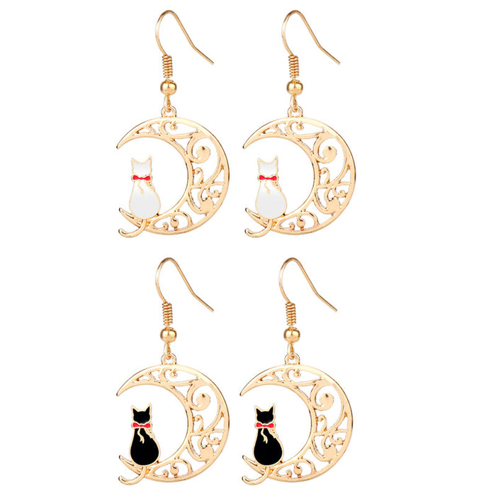 Wholesale Hollow Moon Cute Kitten Oil Drop Earrings JDC-ES-HeYu001