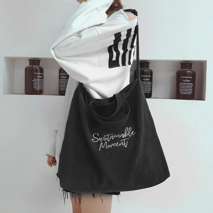 Wholesale Fashion Corduroy Women's Bag New Artistic Embroidery Letter Tote Bag Academy Style Single Shoulder JDC-SD-SS004