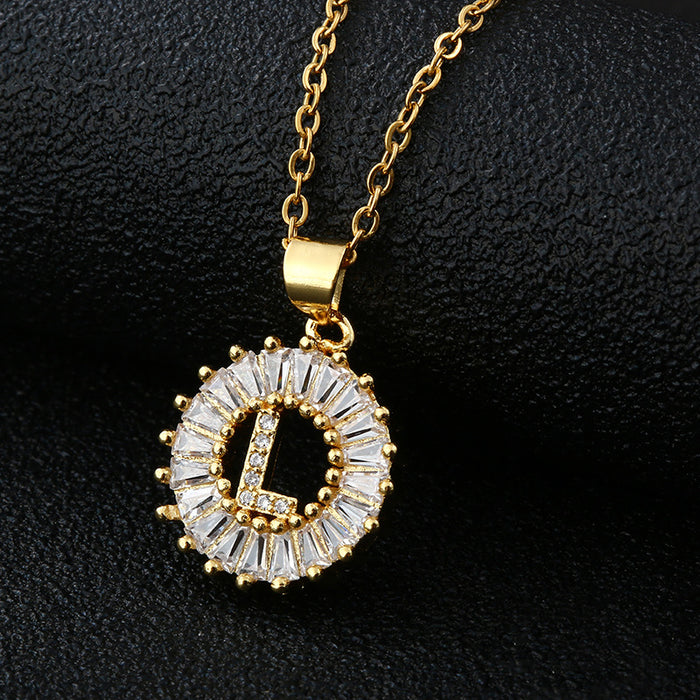 Wholesale 26 Letter Copper Inlaid Cubic Zirconia Vacuum Plated Stainless Steel Chain Necklace JDC-NE-Yuting002