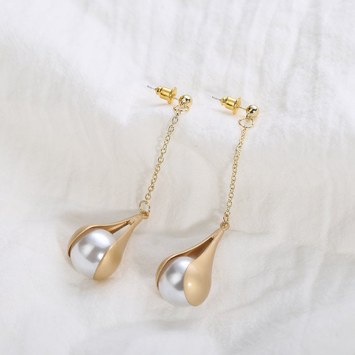 Wholesale 925 Silver Needle  Pearl Women's Long Tassel Earrings Earrings
