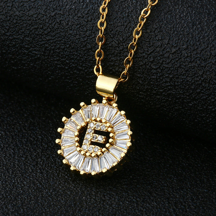 Wholesale 26 Letter Copper Inlaid Cubic Zirconia Vacuum Plated Stainless Steel Chain Necklace JDC-NE-Yuting002