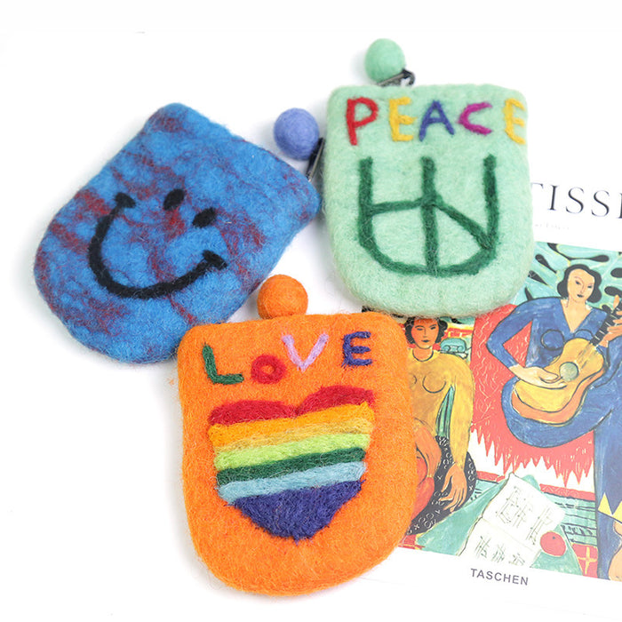 Wholesale Wool Felt Soft Cute mini Coin Purse Bus Card Bag Cute Smiley