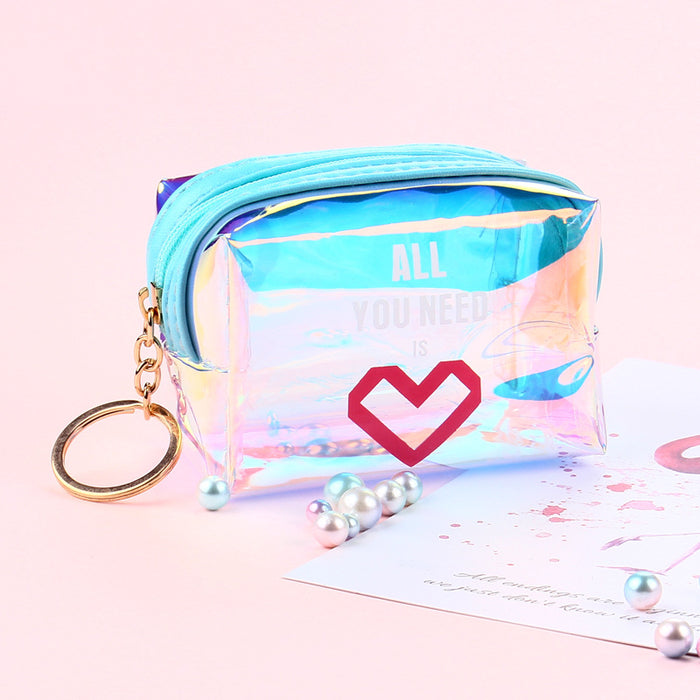 Wholesale girl heart transparent laser coin purse square octagonal data cable bag female Net red jelly coin purse