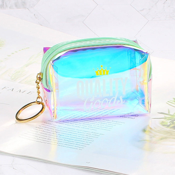 Wholesale girl heart transparent laser coin purse square octagonal data cable bag female Net red jelly coin purse