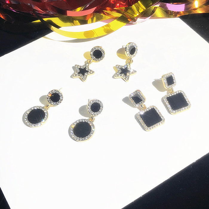 Wholesale Earrings Round Square Star Earrings Style Short Sparkling Diamond Earrings Personalized Earrings