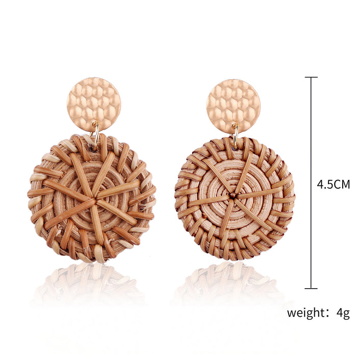 Wholesale Wooden Bohemian Rattan Earrings JDC-ES-ManY053