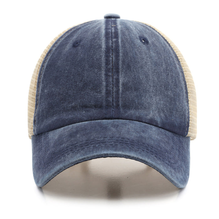Wholesale Hat washed cotton denim mesh hat, fashionable thin design, breathable, sunscreen, sun shading beach baseball cap