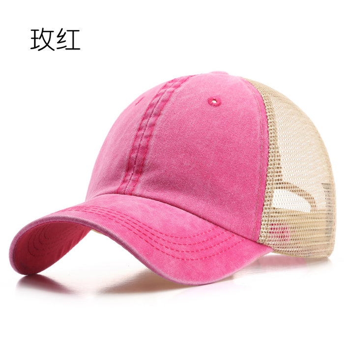 Wholesale Hat washed cotton denim mesh hat, fashionable thin design, breathable, sunscreen, sun shading beach baseball cap