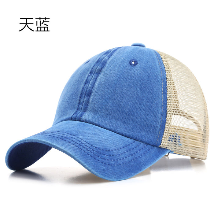 Wholesale Hat washed cotton denim mesh hat, fashionable thin design, breathable, sunscreen, sun shading beach baseball cap