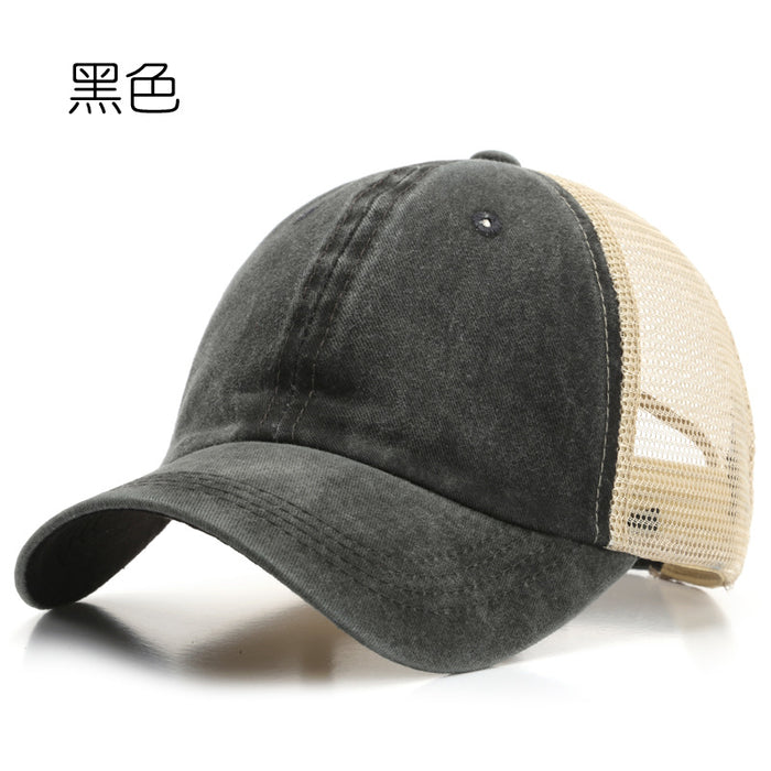 Wholesale Hat washed cotton denim mesh hat, fashionable thin design, breathable, sunscreen, sun shading beach baseball cap