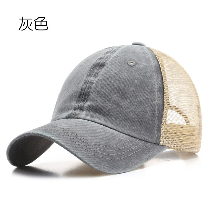 Wholesale Hat washed cotton denim mesh hat, fashionable thin design, breathable, sunscreen, sun shading beach baseball cap