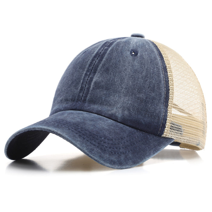 Wholesale Hat washed cotton denim mesh hat, fashionable thin design, breathable, sunscreen, sun shading beach baseball cap