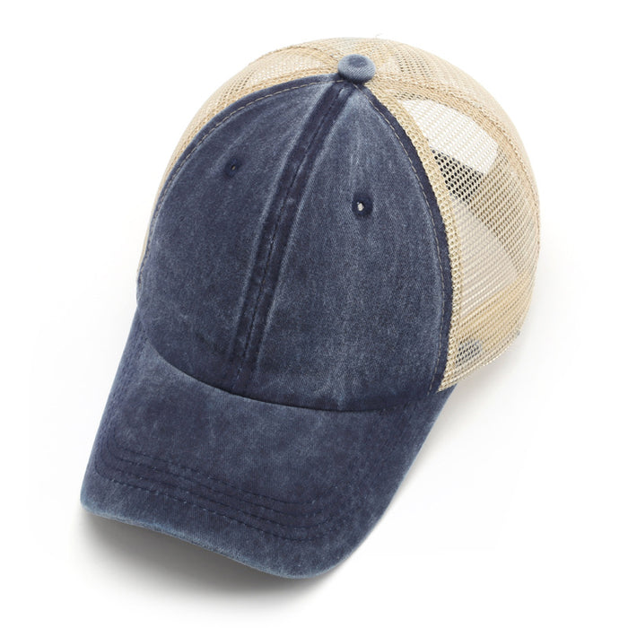 Wholesale Hat washed cotton denim mesh hat, fashionable thin design, breathable, sunscreen, sun shading beach baseball cap