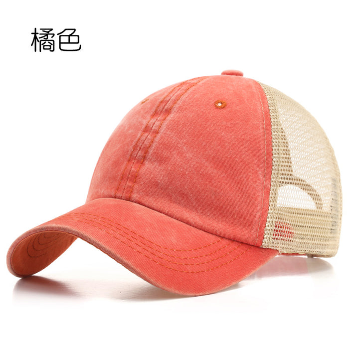 Wholesale Hat washed cotton denim mesh hat, fashionable thin design, breathable, sunscreen, sun shading beach baseball cap