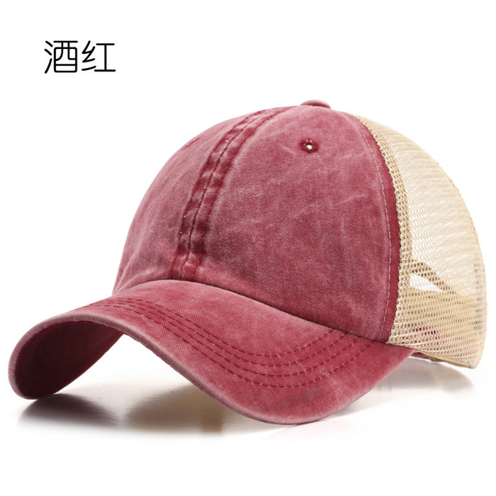 Wholesale Hat washed cotton denim mesh hat, fashionable thin design, breathable, sunscreen, sun shading beach baseball cap