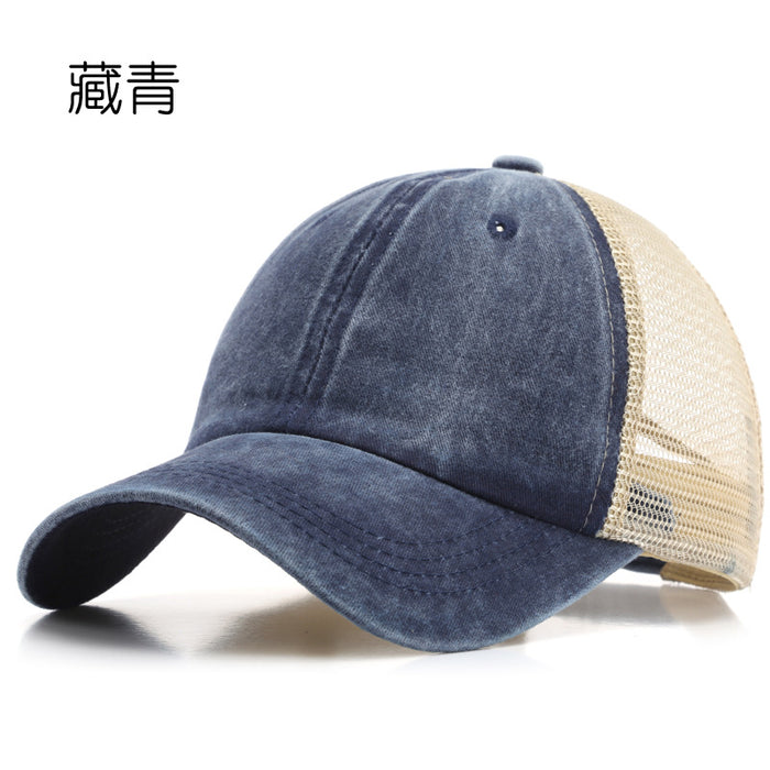Wholesale Hat washed cotton denim mesh hat, fashionable thin design, breathable, sunscreen, sun shading beach baseball cap