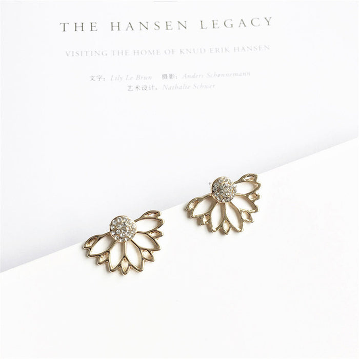 Wholesale Korean Style Zircon Daisy Flower Rear Hanging Earrings European and American Fashion Petal Set Crystal Elegant Simple Earrings for Women