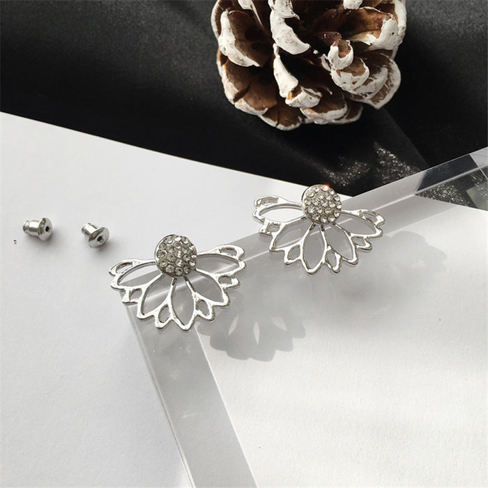 Wholesale Korean Style Zircon Daisy Flower Rear Hanging Earrings European and American Fashion Petal Set Crystal Elegant Simple Earrings for Women
