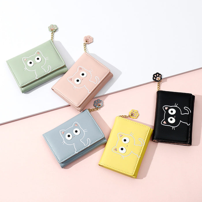 Wholesale Cartoon Cute Cropped Women's Wallet Pu Tri-fold Small Leather Clip For Girls Sweet Mini Money Holder Fashion Accessory