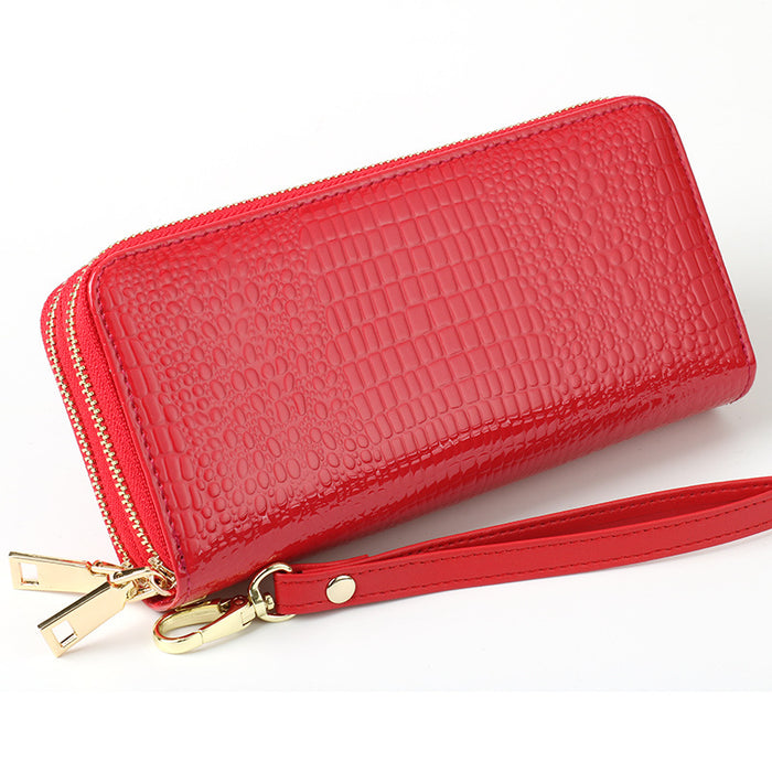 Wholesale Women's Wallet Long Bright Leather Crocodile Wallet Large Capacity Clutch Coin Purse