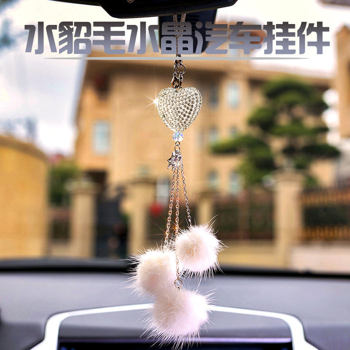 Wholesale Pink Plush Fur Ball Car Pendant Heart Design Car Interior Decoration