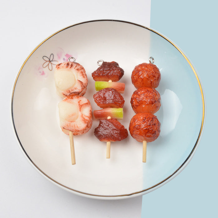 Wholesale PVC BBQ Skewers Food Toy Keychain Simulated Meat And Quail Egg Pendant Boutique Resale Accessory MOQ≥5