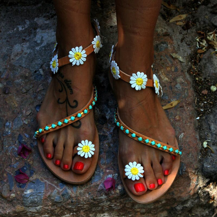 Wholesale Summer PU Flower Flat Open Toe Casual Sandals JDC-SD-WeiZ003