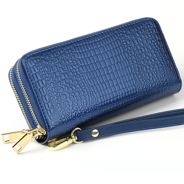 Wholesale Women's Wallet Long Bright Leather Crocodile Wallet Large Capacity Clutch Coin Purse