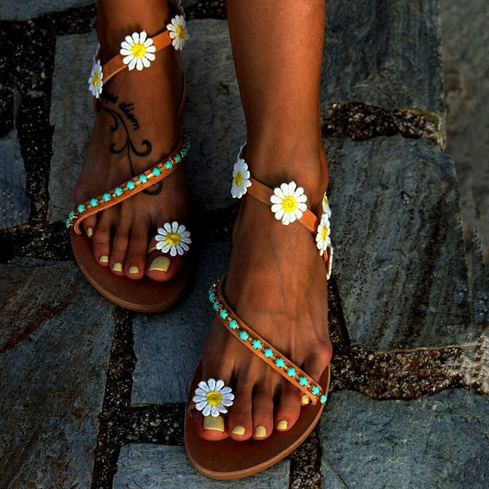 Wholesale Summer PU Flower Flat Open Toe Casual Sandals JDC-SD-WeiZ003