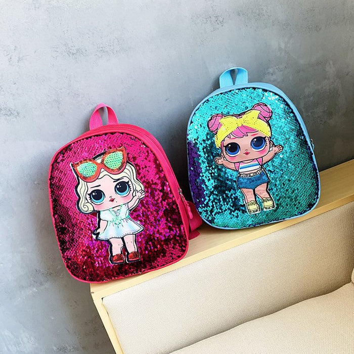 Wholesale PU Sequin Kids Backpack Cute Surprise Doll JDC-BP-Fuqian004