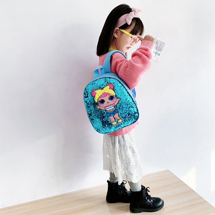 Wholesale PU Sequin Kids Backpack Cute Surprise Doll JDC-BP-Fuqian004