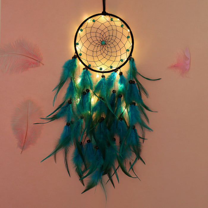 Wholesale Dreamcatcher with Lights Handwoven Feather Car Hanging Ornament