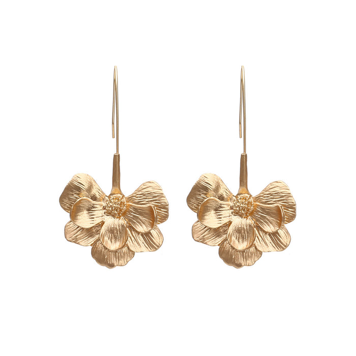 Wholesale Vintage long alloy flower earrings, simple and versatile, gold flower ear hooks and earrings