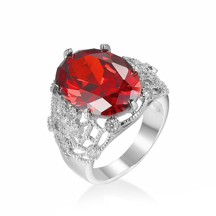Wholesale Super large pomegranate red ring, fashionable, light luxury, super sparkling zircon hand jewelry, versatile accessory for women's banquets
