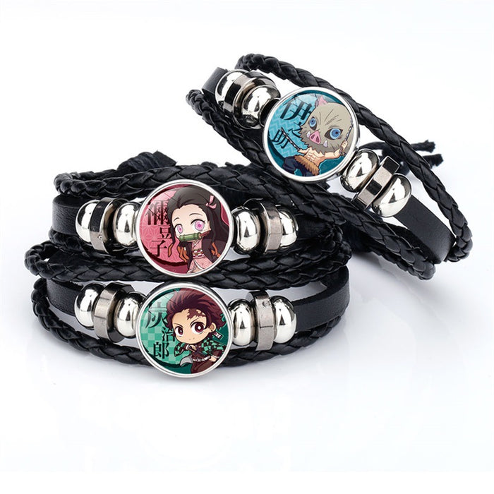Wholesale Cartoon Time Gem Leather Handwoven Adjustable Bracelet