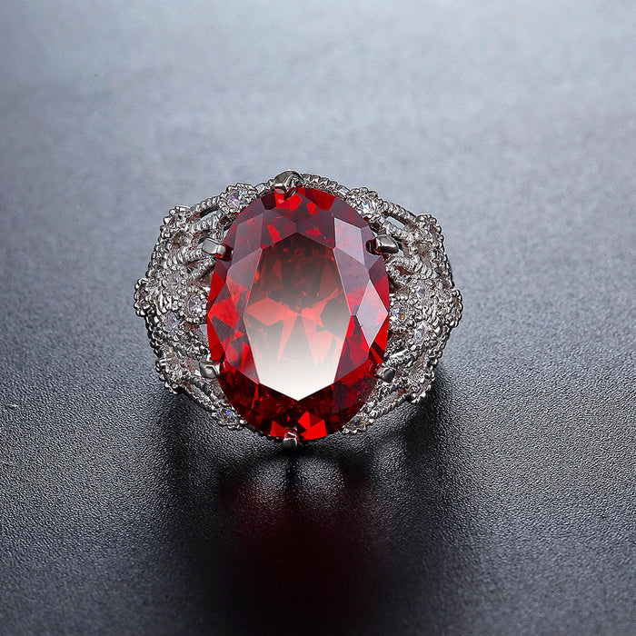 Wholesale Super large pomegranate red ring, fashionable, light luxury, super sparkling zircon hand jewelry, versatile accessory for women's banquets
