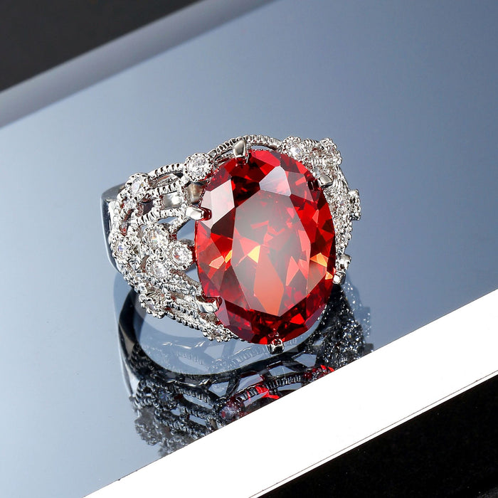 Wholesale Super large pomegranate red ring, fashionable, light luxury, super sparkling zircon hand jewelry, versatile accessory for women's banquets