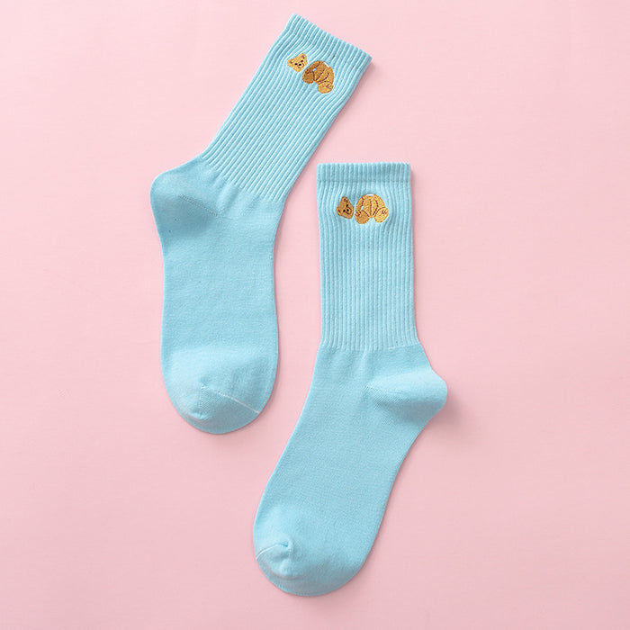 Wholesale Broken Head Bear Embroidery Sports Cotton Middle Socks JDC-SK-JiaY013