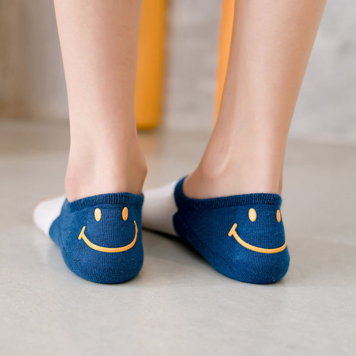 Wholesale Heel hot stamping smiling face shallow mouth socks cotton color blocked socks with silicone invisible socks