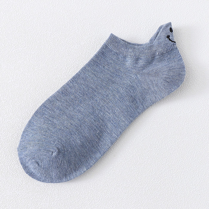 Wholesale Short socks with personalized heel embroidery, smiling face, boat socks, cotton socks