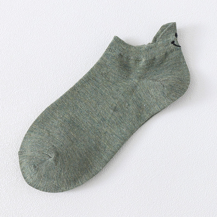 Wholesale Short socks with personalized heel embroidery, smiling face, boat socks, cotton socks