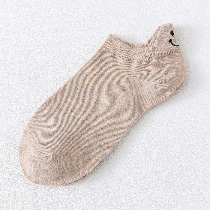 Wholesale Short socks with personalized heel embroidery, smiling face, boat socks, cotton socks