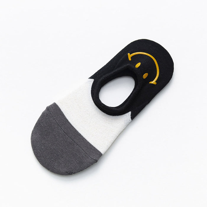 Wholesale Heel hot stamping smiling face shallow mouth socks cotton color blocked socks with silicone invisible socks